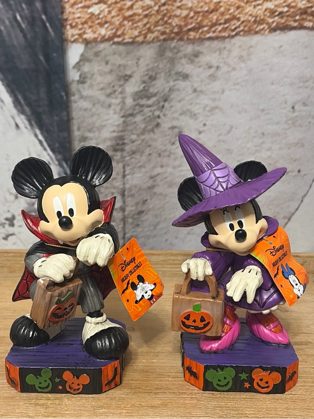 Disney Halloween Mickey & Minnie Figurines in Purple, Black, Orange